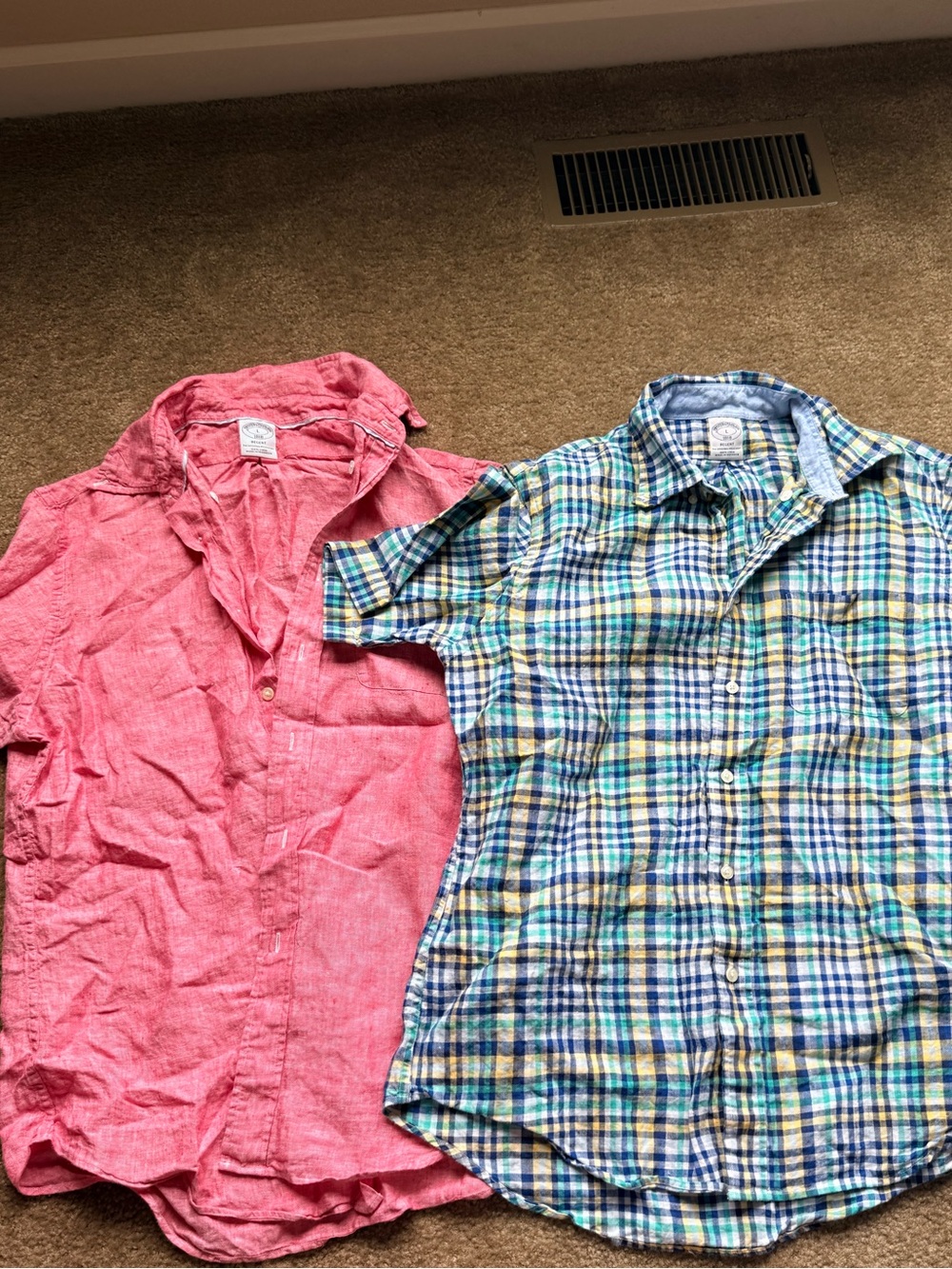 Lot of 2 Brooks Brothers 1818 regent Casual Linen Button Down Shirt Sz L